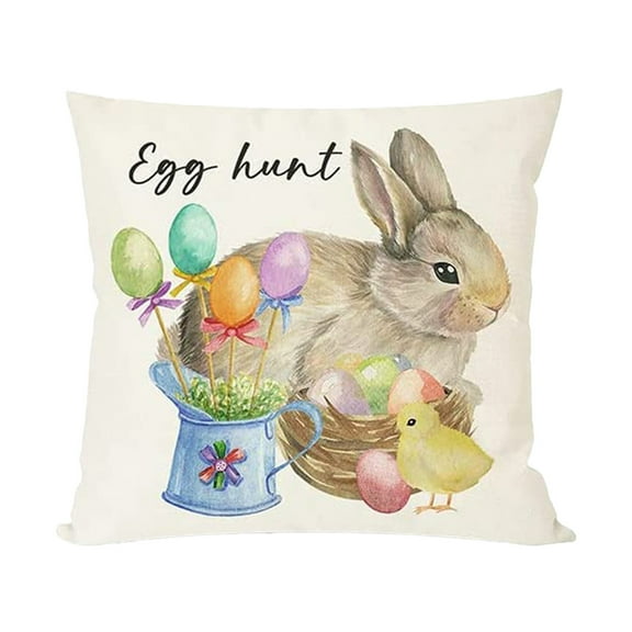 MXTPOV Happy Easter Pillow Covers 18x18, Cute Rabbits Flowers Pillow Covers for Couch Sofa, Easter Decorations, Decorative Throw Pillow Covers for Home Decor
