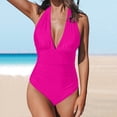 thumbnail image 2 of Cathalem Swim Suit Tummy Control Bathing Suit V Neck Ruched Modest Swimwear,Hot Pink L, 2 of 5