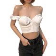 thumbnail image 4 of Txlixc Mujeres Moda Manga corta Color sólido Tops Elegante fuera del hombro Crop Top Txlixc Sexy, 4 of 9