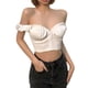 thumbnail image 4 of Txlixc Mujeres Moda Manga corta Color sólido Tops Elegante fuera del hombro Crop Top Txlixc Sexy, 4 of 9