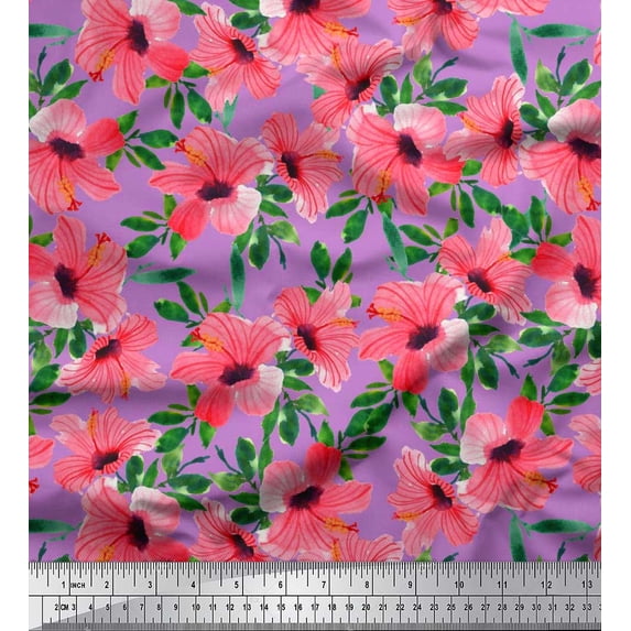 Soimoi Cotton Jersey Fabric Flower & Leaves Watercolor Print Fabric by The Yard 58 Inch Wide