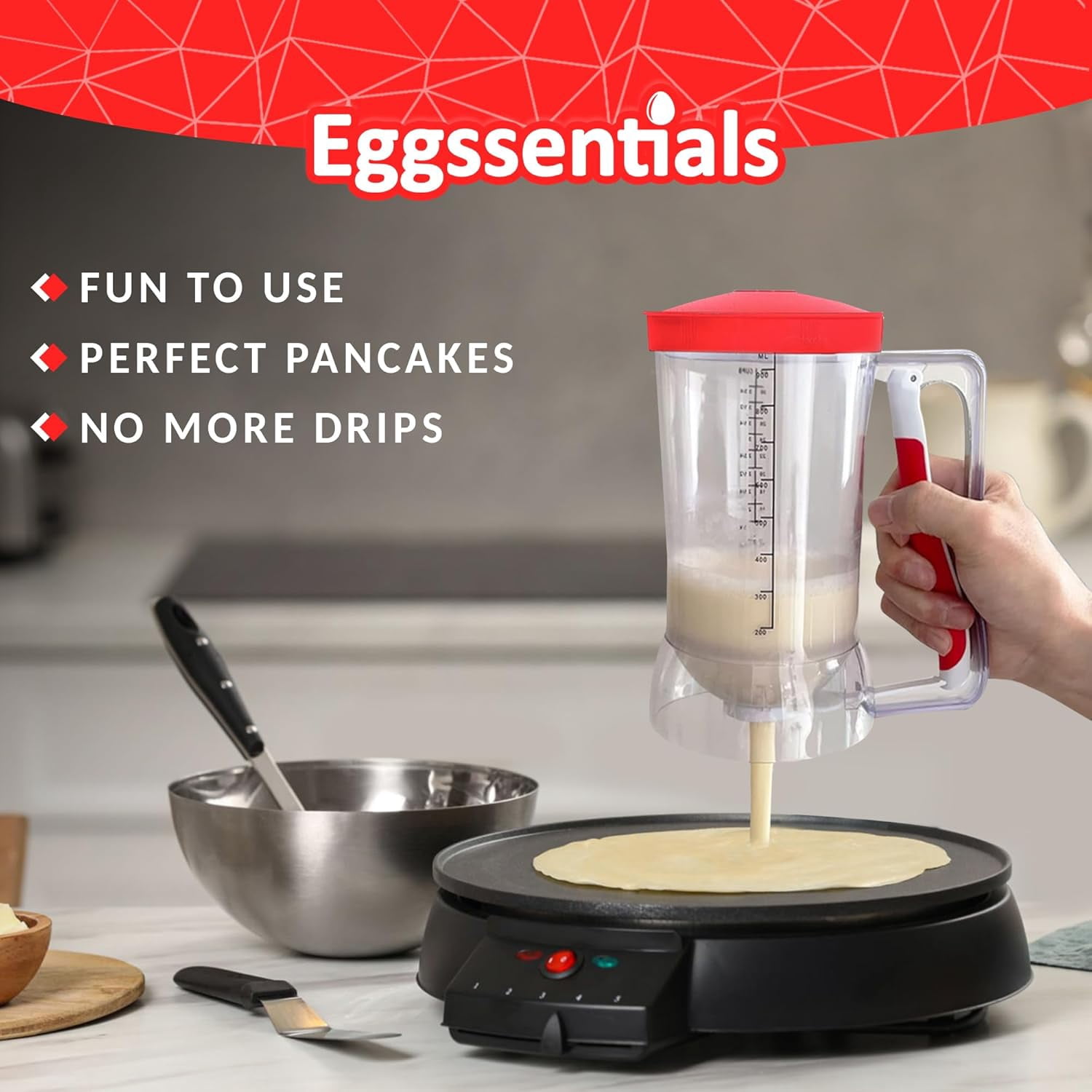 Egg Poacher Pan with Batter Dispenser - Nonstick Stainless Steel Cooker for Perfect Poached Eggs and Pancakes