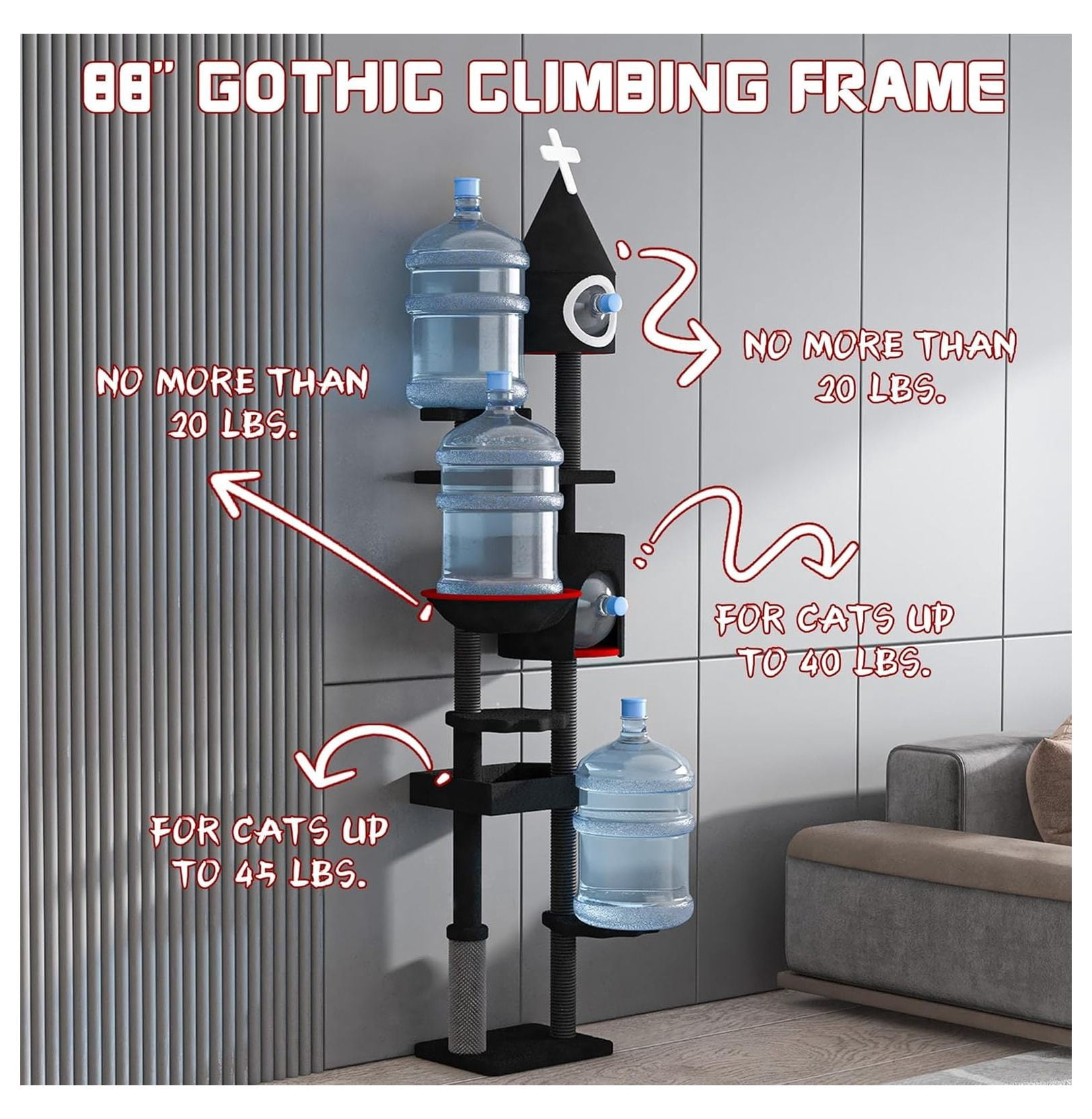 88" Cat Tree Gothic Condo Tower, Multi-Level Cat House with Spiderweb Platforms & Hammock, Tall Cat Furniture for Indoor Cats
