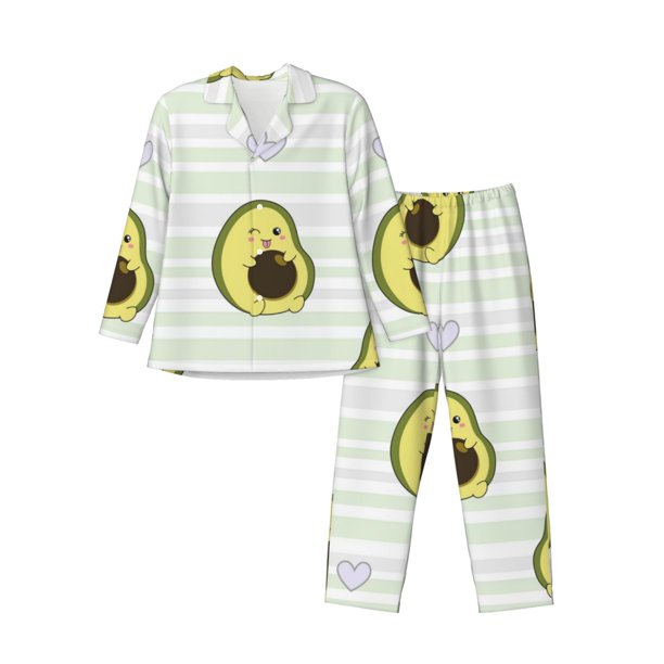 Fotbe Avocado of a Hear Pijama de Hombre con Estampado de Manga Larga, Conjunto de 2 Piezas, Ropa de Dormir Suave y Cómoda con Bolsillos-Medium
