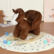 Alvantor Kids Plush Ride-On Horse with Music & Wooden Base, Ideal for Toddlers