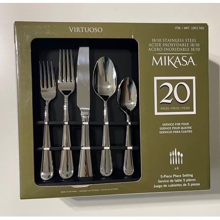 Mikasa Virtuoso 20-Piece Flatware Set, Forged Premium Stainless Steel, Silver, Service for 4