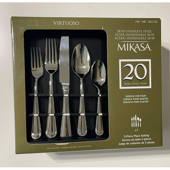 Mikasa Virtuoso 20-Piece Flatware Set, Forged Premium Stainless Steel, Silver, Service for 4