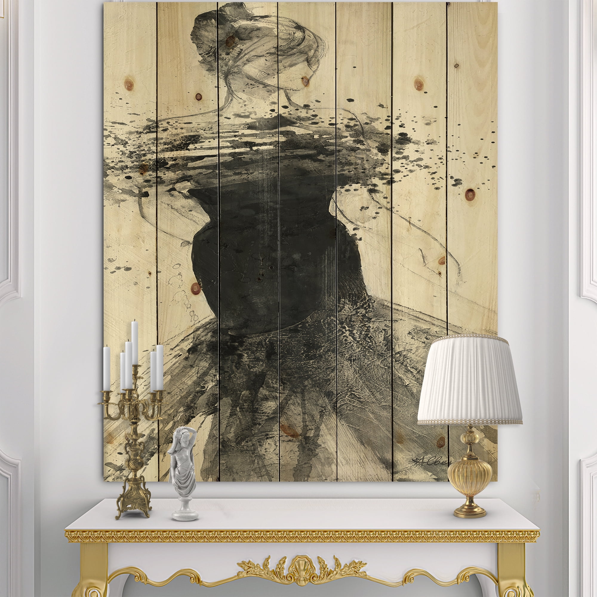 Designart 'Glam Dancing I' Fashion Figures Print on Natural Pine Wood
