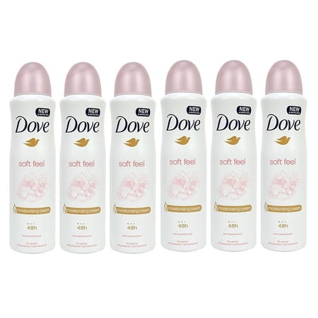 6 Pack Dove Soft Feel Antiperspirant Deodorant Spray, 150ml Each