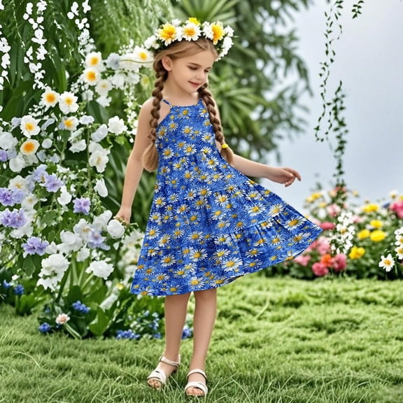 ATOGUTA Summer Dresses for Girls Sleeveless Cami Dress Kids Casual Crewneck Loose Beach Dresses Size 4T-14, Multicolor