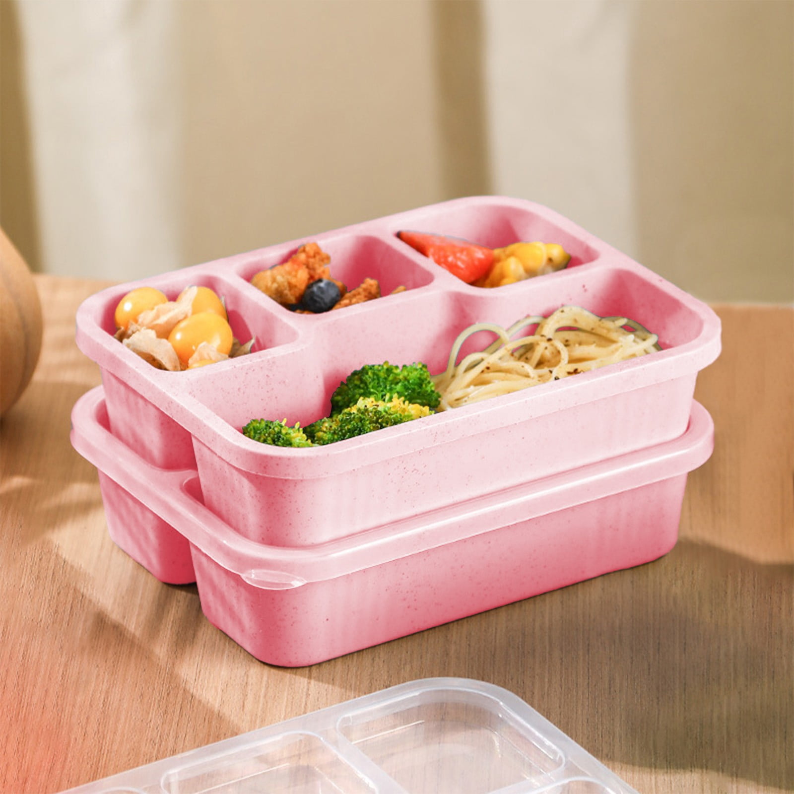 Meitianfacai Divided Lunch Box with 4 Sections, Airtight Plastic