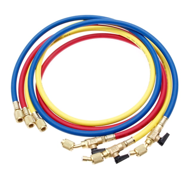 Boyau de Chargement de Réfrigérant avec Valves à Bille pour R410A R134A R12 R22 R502 R404 Boyaux de Chargement de Réfrigérant CVC, Boyau de Collecteur CVC SAE 1/4 Pieds'