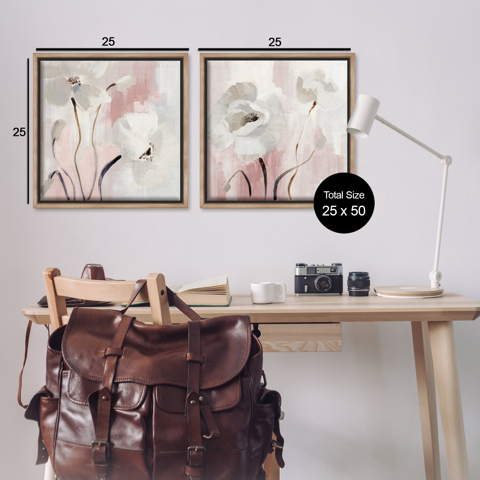 Stupell Industries Abstract White Poppies Plants & Flowers Painting Brown Floater Framed Canvas Art Print Wall Art, 25 x 25, Set of 2