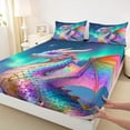 thumbnail image 4 of Metsweet Dreamy Magic Dragon Queen Sheets 4 Pieces, Gradient Aurora Starry Sky Queen Sheet Sets, Blue Pink Green,1 Fitted Sheet, 1 Flat Sheet and 2 Pillowcases, 4 of 5