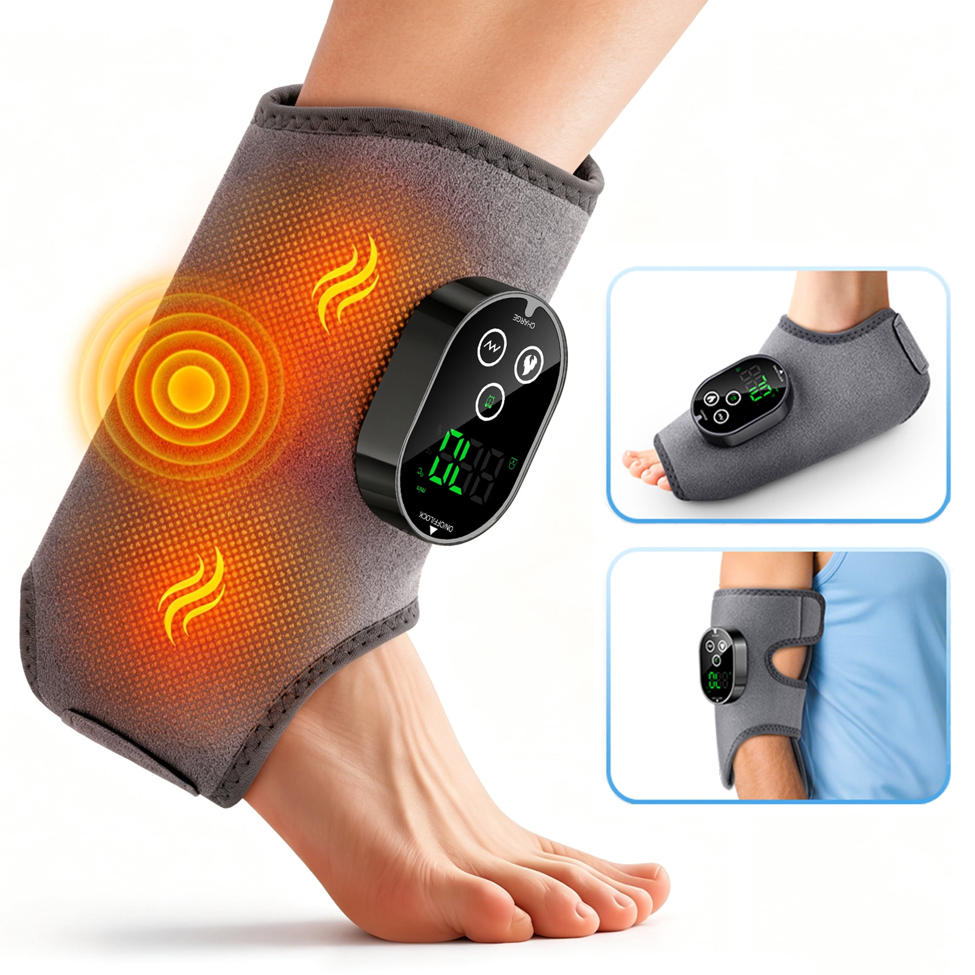 Ankle Foot Massager with Heat, Cordless Heated Ankle Wrap with 6 Heat and 3 Vibration, Rechargeable Multi-Area Foot Massager with 3 Timer Settings