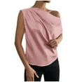 thumbnail image 2 of Summer Tops LEBONYARD Summer Tops for Women 2025,Womens Fashion Summer Short Sleeve Skew Collar Solid Casaul Tops T-shirt Pink L, 2 of 7