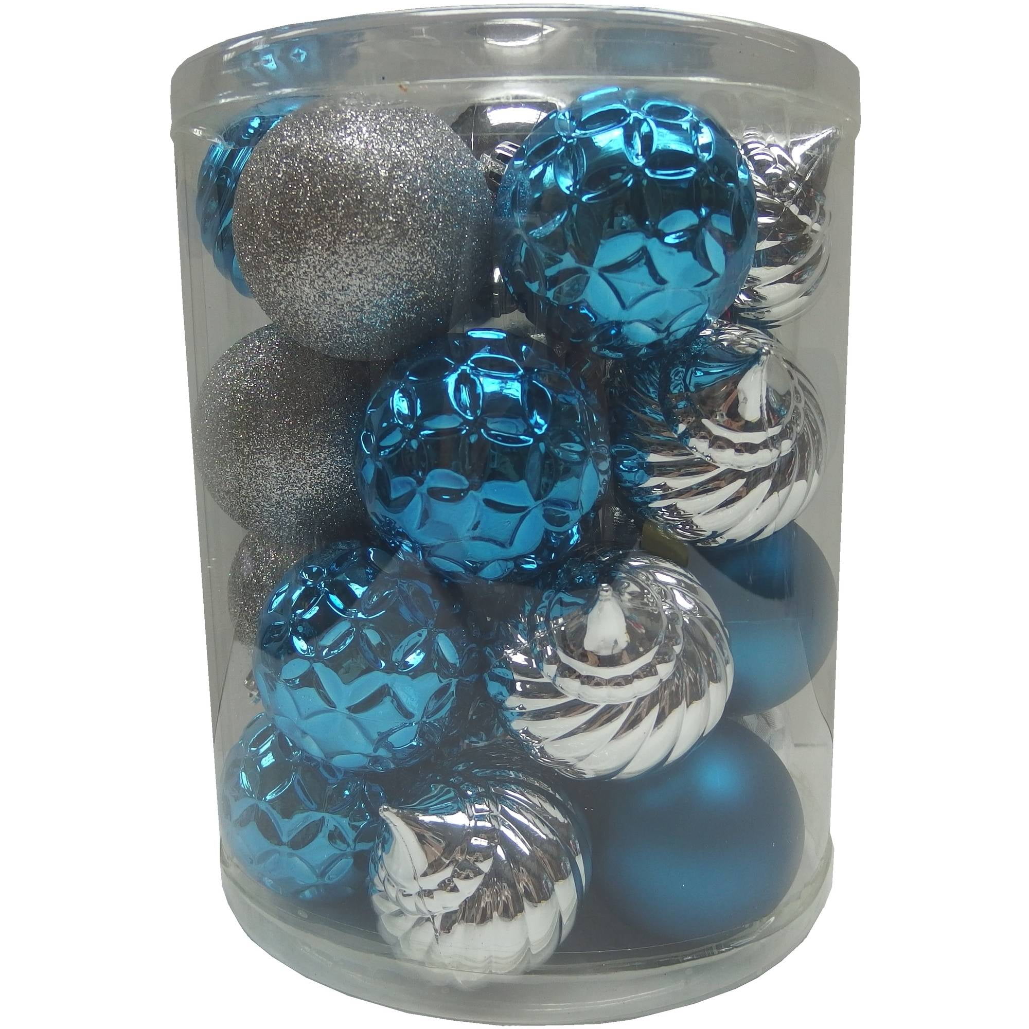 Holiday Time Teal/Silver 60mm Christmas Shatterproof Ornament, Set of 26 - Walmart.com - Walmart.com