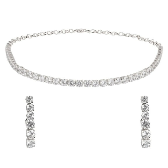 Efulgenz CZ Crystal Collar Choker Bridal Necklace Set Women's Jewelry Set Cubic Zirconia Tennis Necklace Set for Women Necklace and Earrings Set Prom Party Wedding Fashion Jewelry Gift