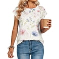 thumbnail image 5 of ASDFVBKG Cap Sleeve Blouses for Women Comfortable Crew Neck Blouses Fashion Vintage Floral Prints Vacation Loose Outfits White L, 5 of 5
