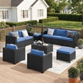 thumbnail image 5 of LazySunsets 10 Piece Outdoor Furniture Set, Rattan Wicker Outdoor Conversation Set Patio Furniture, Navy Blue/Black, 5 of 9
