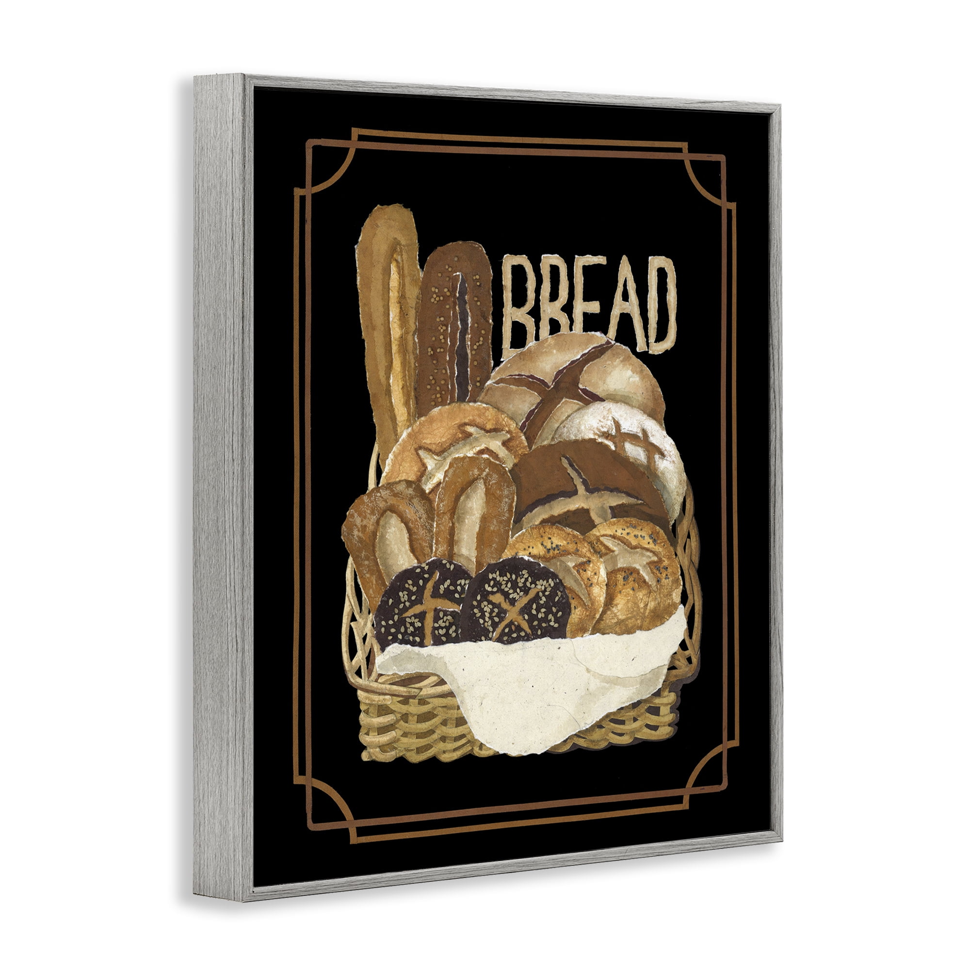 Stupell Industries Traditional Bread Basket Food & Beverage Painting Gray Framed Art Print Wall Art, 24 x 30