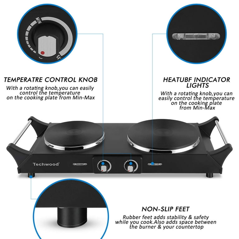 Techwood Hot Plate Single Burner for Cooking, 1200W Portable Infrared  Electric Stove with Adjustable Temperature, 7.5” Cooktop for Dorm  Home/RV/Camp, Compatible for All Cookwares, Stainless Steel 
