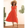 thumbnail image 2 of Unique Bargains Women's Sleeveless Wrap V Neck Flowy Ruffle Pleated Midi Dress with Belt XL Orange Red, 2 of 6