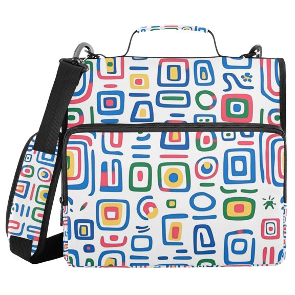 FORMRS Zipper Binder with Shoulder Strap 2-inch Ring 500 Sheet Capacity File Bag, Blue Retro Pattern