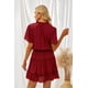 thumbnail image 1 of ABPHQTO Mini vestido con volantes y cuello en V rojo vino para mujer, 1 of 5