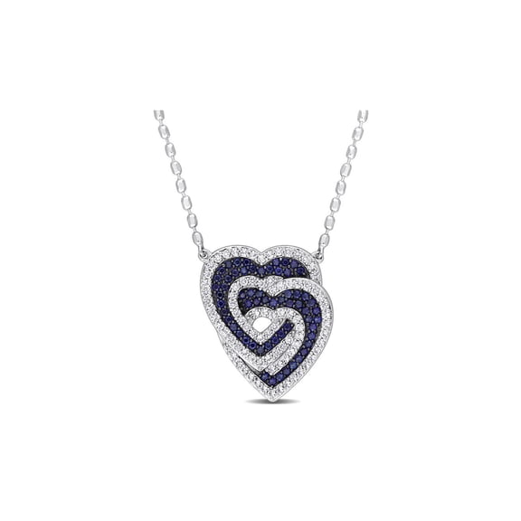 1.45 Carat (Ctw) Lab-Created Blue Sapphire and White Sapphire Heart Pendant Necklace in Sterling Silver with chain for Women