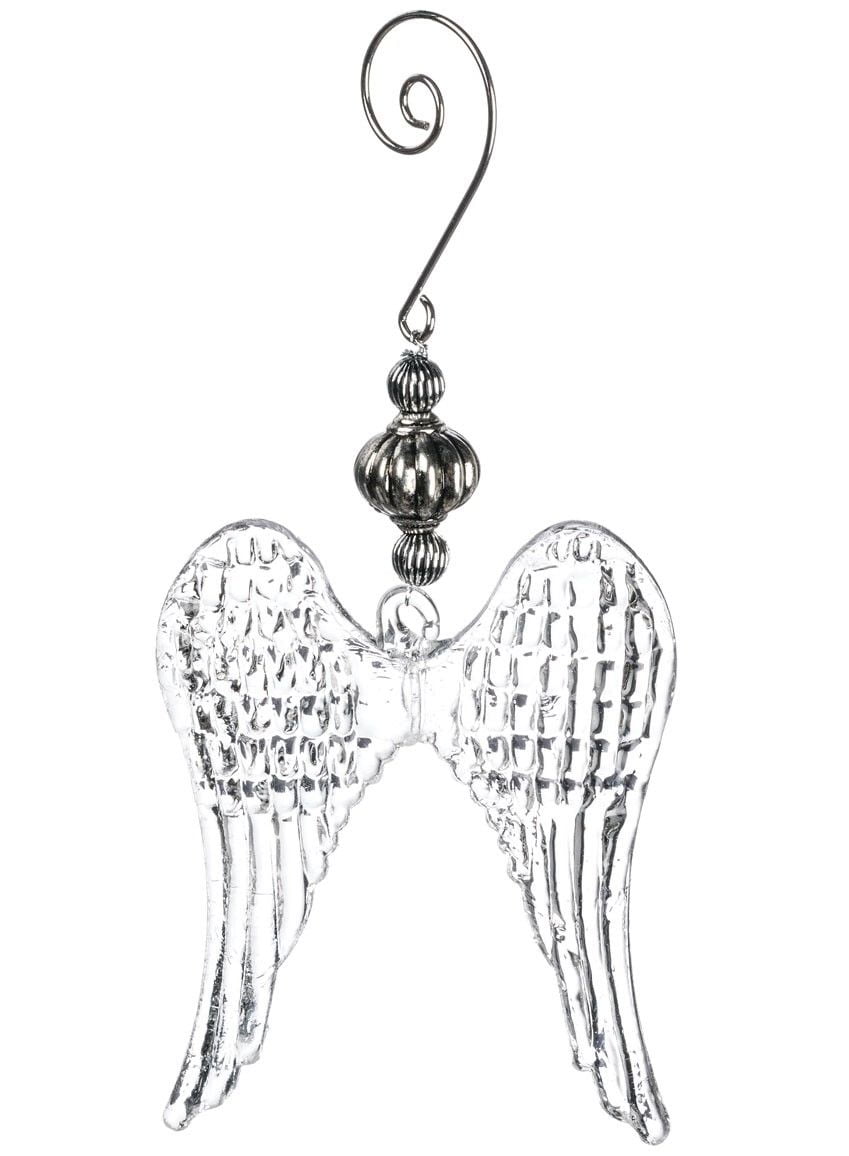 Glass ANGEL WINGS Memorial Christmas Ornament, 4.5" Tall, by Sullivans