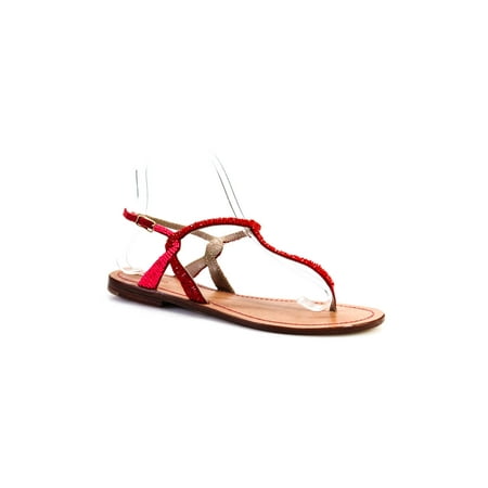 

Maliparmi Womens Beaded Ankle Strap Thong Sandals Red Pink Canvas Size 40