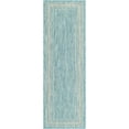 thumbnail image 3 of Unique Loom Outdoor Border Collection Area Rug - Soft Border (2' x 6' 1" Runner Aquamarine/Ivory), 3 of 7