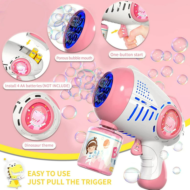 Kids Bubble Shooter Bubble 360° No Leak Automatic Bubble Machine with LED  Light 1 Bubble Solution for Birthday Party Summer Toys Outdoor Activities