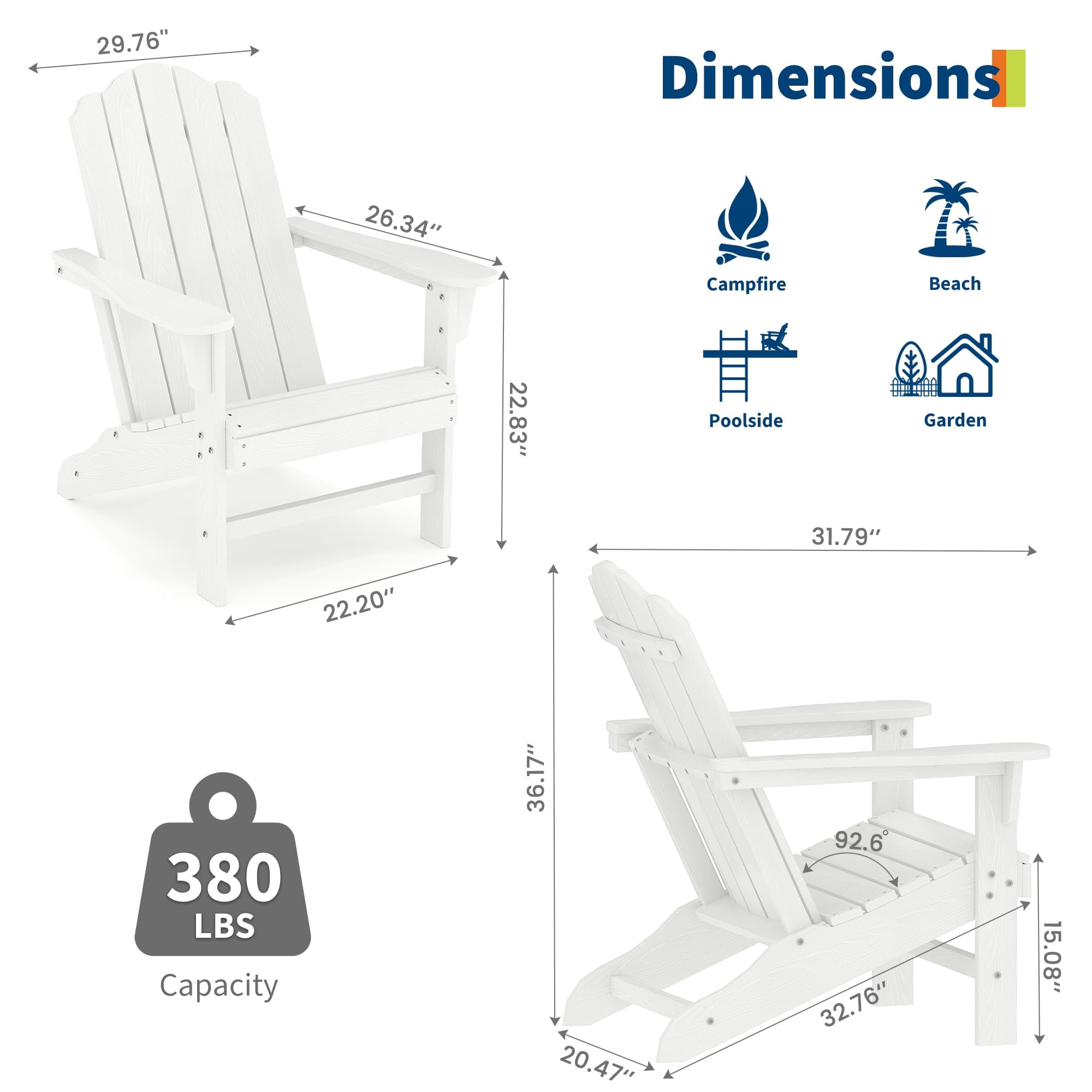 Adirondack Chair for Patio, HDPE Outdoor Adirondack Chairs with Wood Grain Texture, Weather Resistant Plastic Lawn Chair for Garden Backyard Deck Fire Pit Poolside, Heavy Duty Outdoor Seating