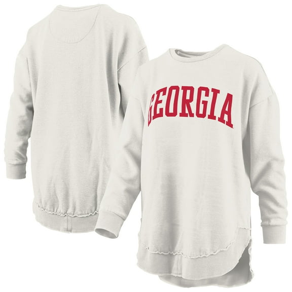 Women's Pressbox  Oatmeal Georgia Bulldogs Melange Poncho Vintage Fleece Long Sleeve Pullover Sweatshirt