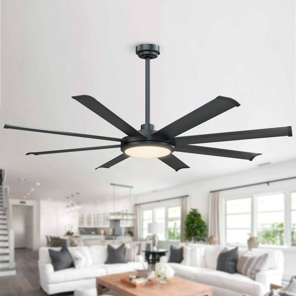 Indoor Matte Black Downrod Mount Ceiling Fan  Remote Control