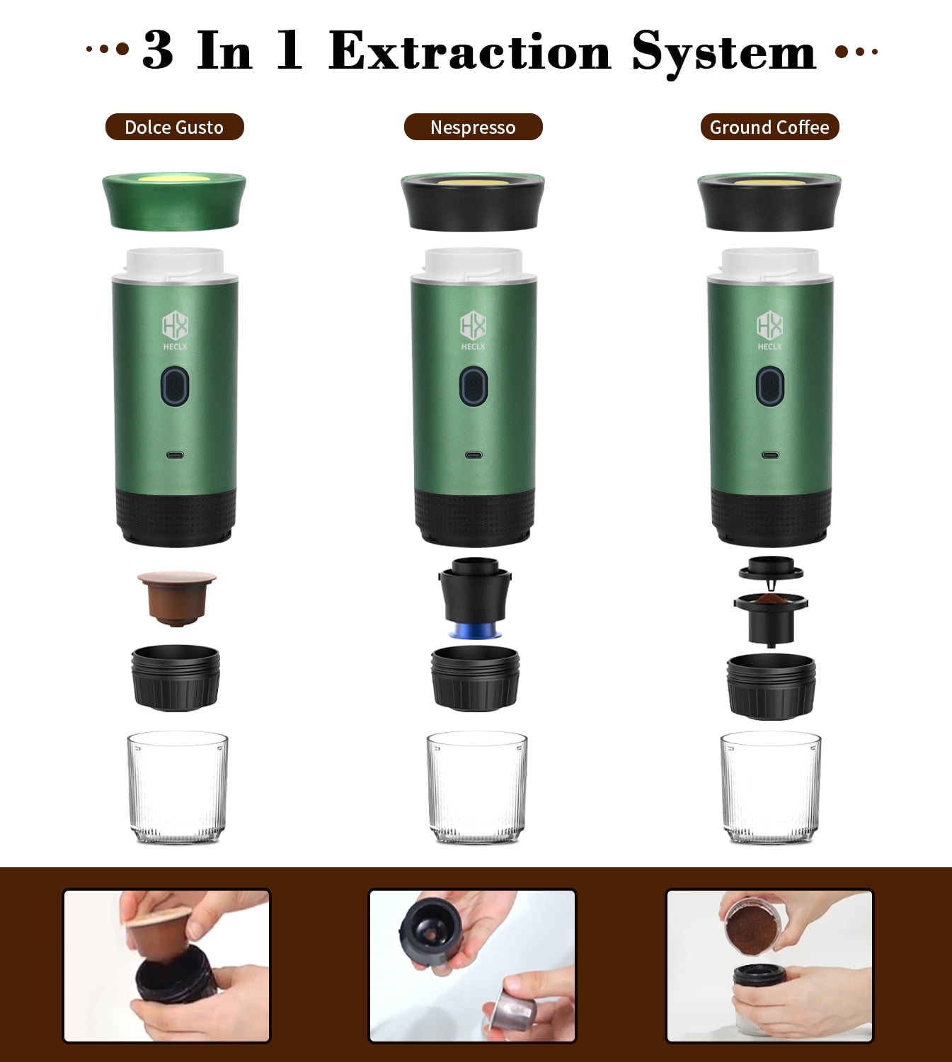 Portable Electric Espresso Machine, Travel Coffee Maker for Camping, Car Coffee Maker Self-Heating, Compatible with Ground Coffee & NS Capsule for RV, Hiking, Office