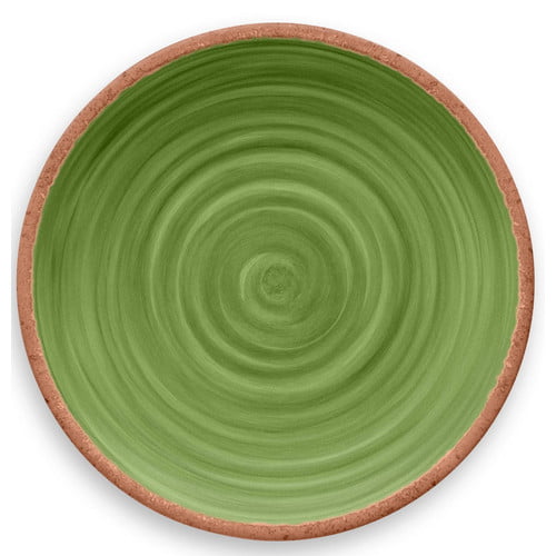 GREEN Set for 4 Rustic Swirl Melamine 6 Piece Outdoor Dinnerware 