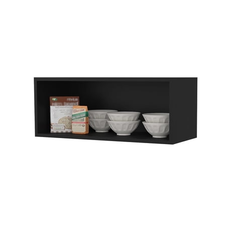 Wenge Stone Texture Wall Mount Cabinet with Open Storage Shelves