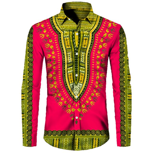 Camisas de manga larga de estilo étnico de otoño Camisa de hombre con patrón retro Tendencia Ropa de hombre al aire libre Nuevas camisetas de manga larga para hombre