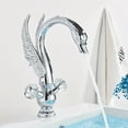 thumbnail image 3 of Victorian Swan Bathroom Faucet - Single Hole Deck Mounted Brass Mixer Tap with Hot/Cold Water, Ornate Golden Finish & Clear Crystal-Like Knob, Valve Core & Polished Titanium/, 3 of 9