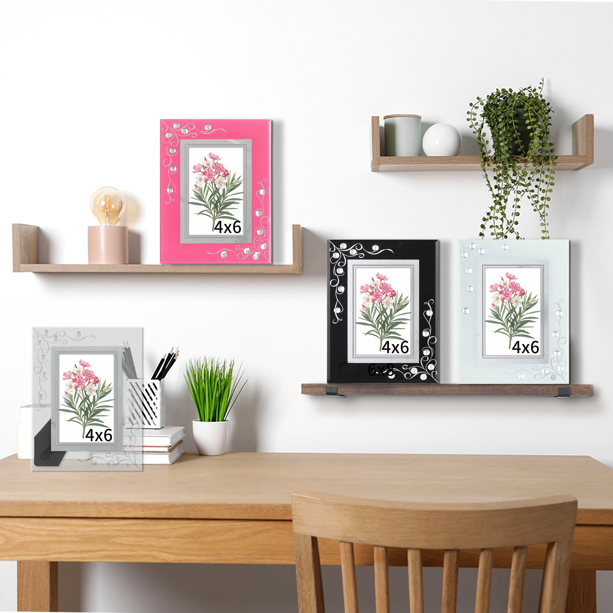 Unique Bargains Glass Picture Frame for Tabletop Display Real Glass Photo Frame Black 4x6"
