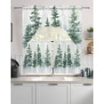 thumbnail image 2 of Green Ombre Forest Kitchen Curtains Swag Valance and Tier Curtains Set 24 Inch Length, Watercolor Trees Sage Green Rod Pocket Drape Panels Pair Swag Curtain for Bathroom/Cafe/Window, 2 of 6