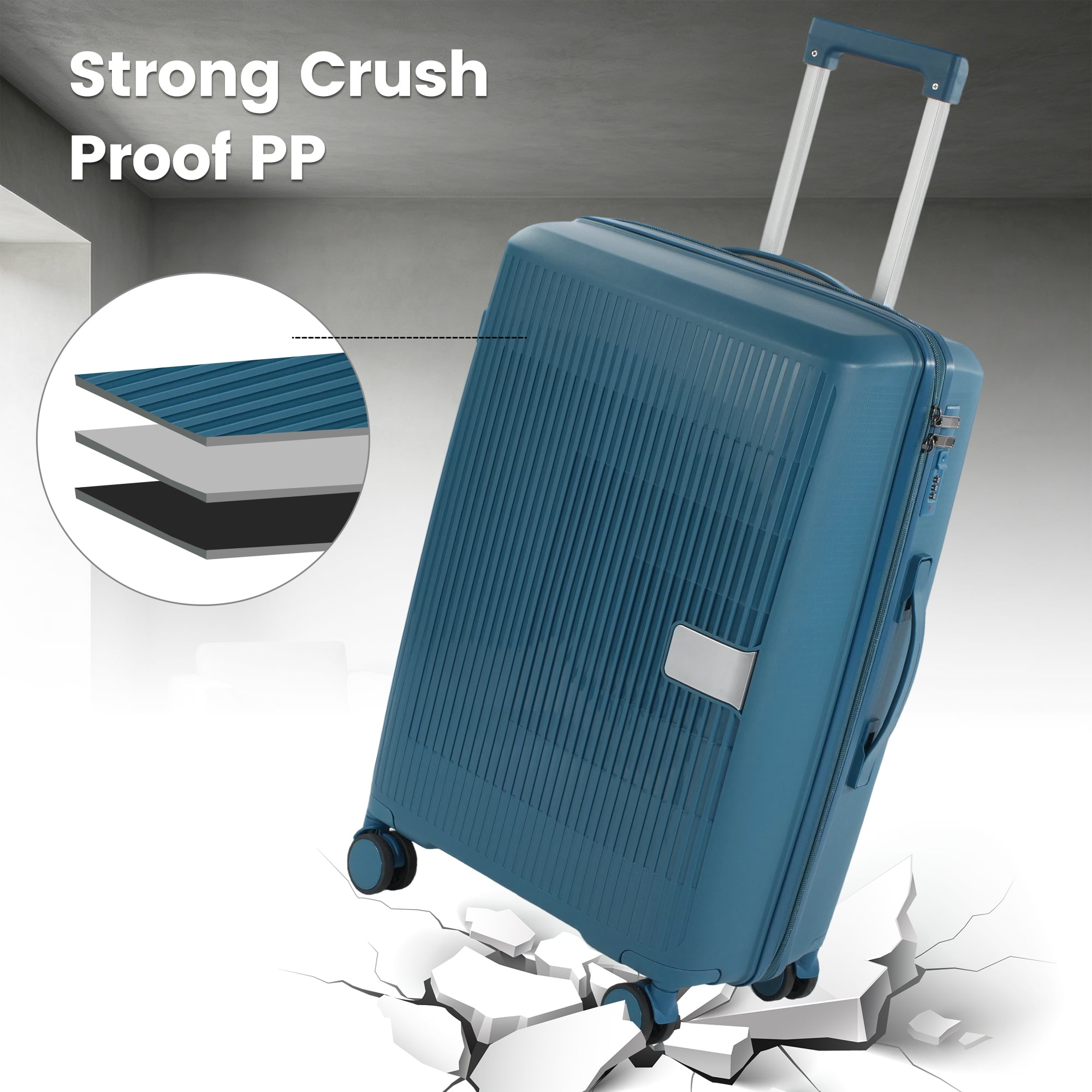 Travelhouse 3 Piece Checked Hard Shell Luggage Set Lightweight Suitcase with Lock and Spinner Wheels,Peacock blue
