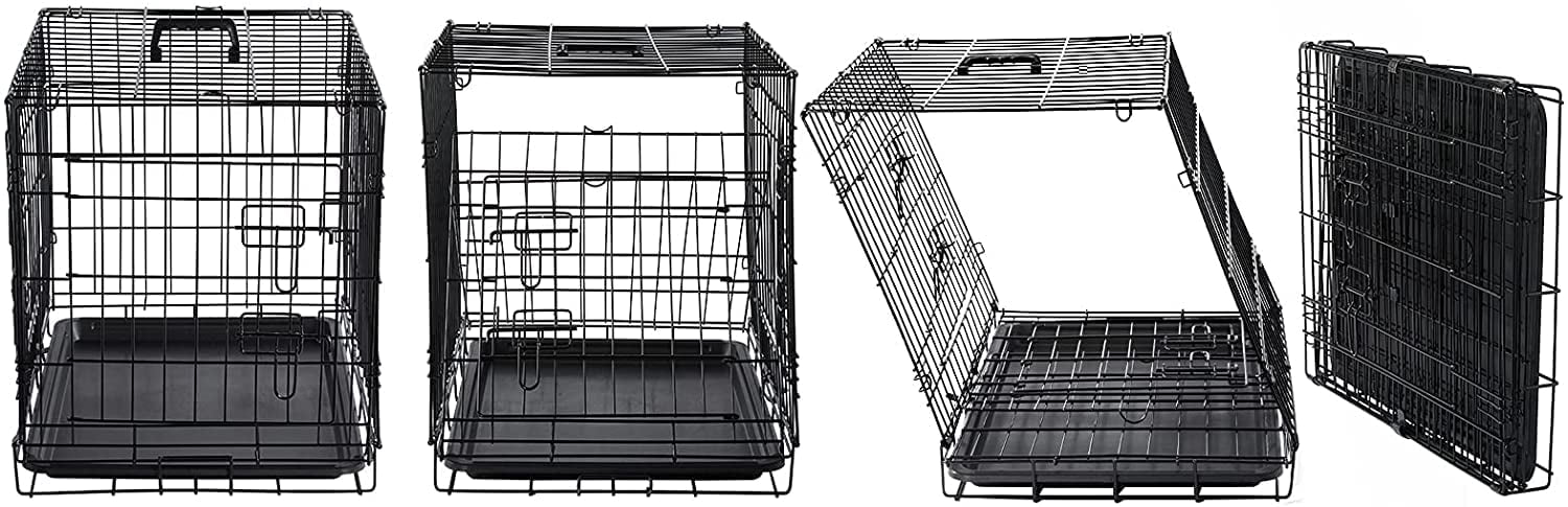 Dog Crates For Small Size Dogs Indoor Double Door Kennels & Houses Puppy And Cats  Collapsible Metal Contour Cages (black 42.0" L X 28.0" W 31.0" H)