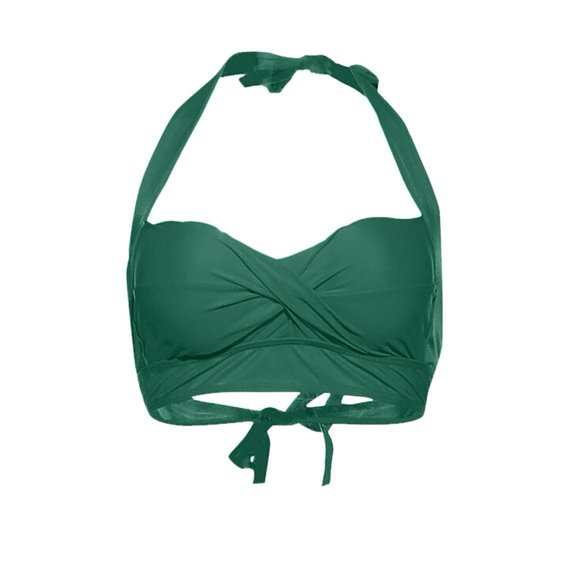 UTTOASFAY Women's Swimsuit Women's Multi Color Swimsuit Halter Ruched High Waist Bikini Tops Green 4(S)