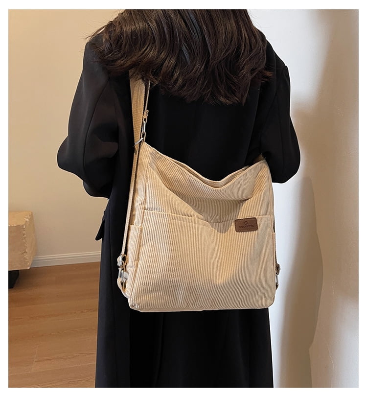 Kwuty Corduroy Tote Bag for Women Convertible Backpack Purse Crossbody Hobo Shoulder Bag with Multi Pockets Compartments