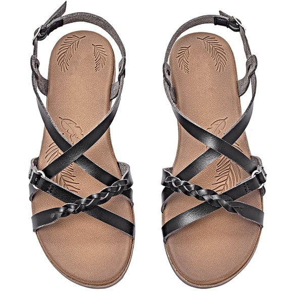 Ataiwee Women's Flat Slide Sandals - Fashion Adjustable Cross Strappy Braided Flat Summer Shoes.