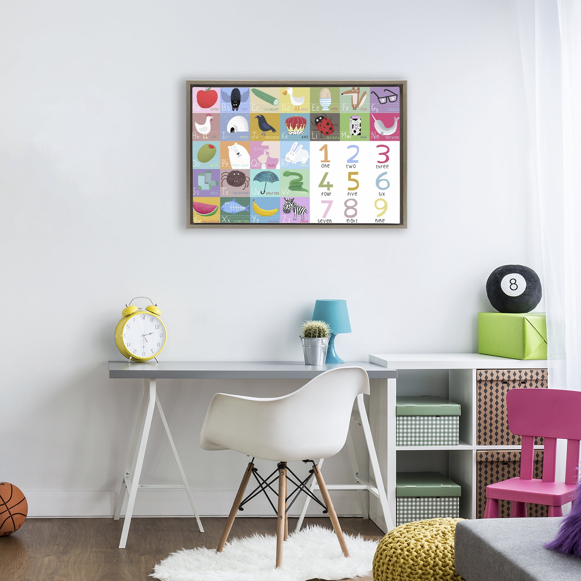 Stupell Industries Alphabet & Numbers First Words Brown Framed Floater Canvas Wall Art, design by Carla Daly